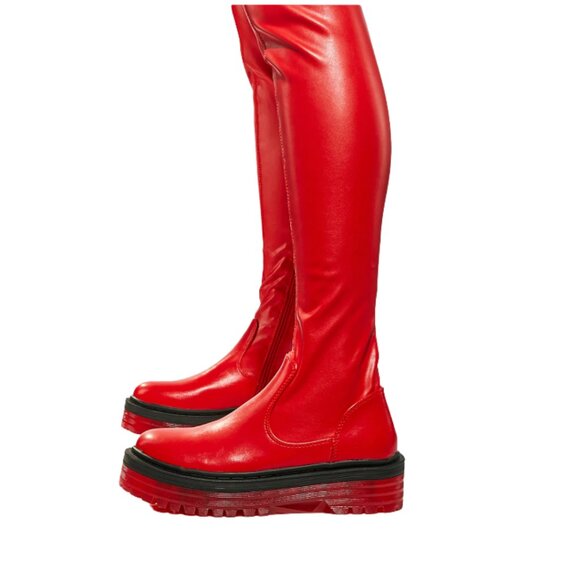 Azalea Wang Shoes - AZALEA WANG DO IT TO YA FLATFORM BOOT WITH 4 WAY STRETCH IN RED 7.5